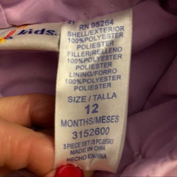 B.T. Kids Purple Quilted Hooded Jacket For Babies Size 12 Months Polyester Flora - Picture 4 of 7